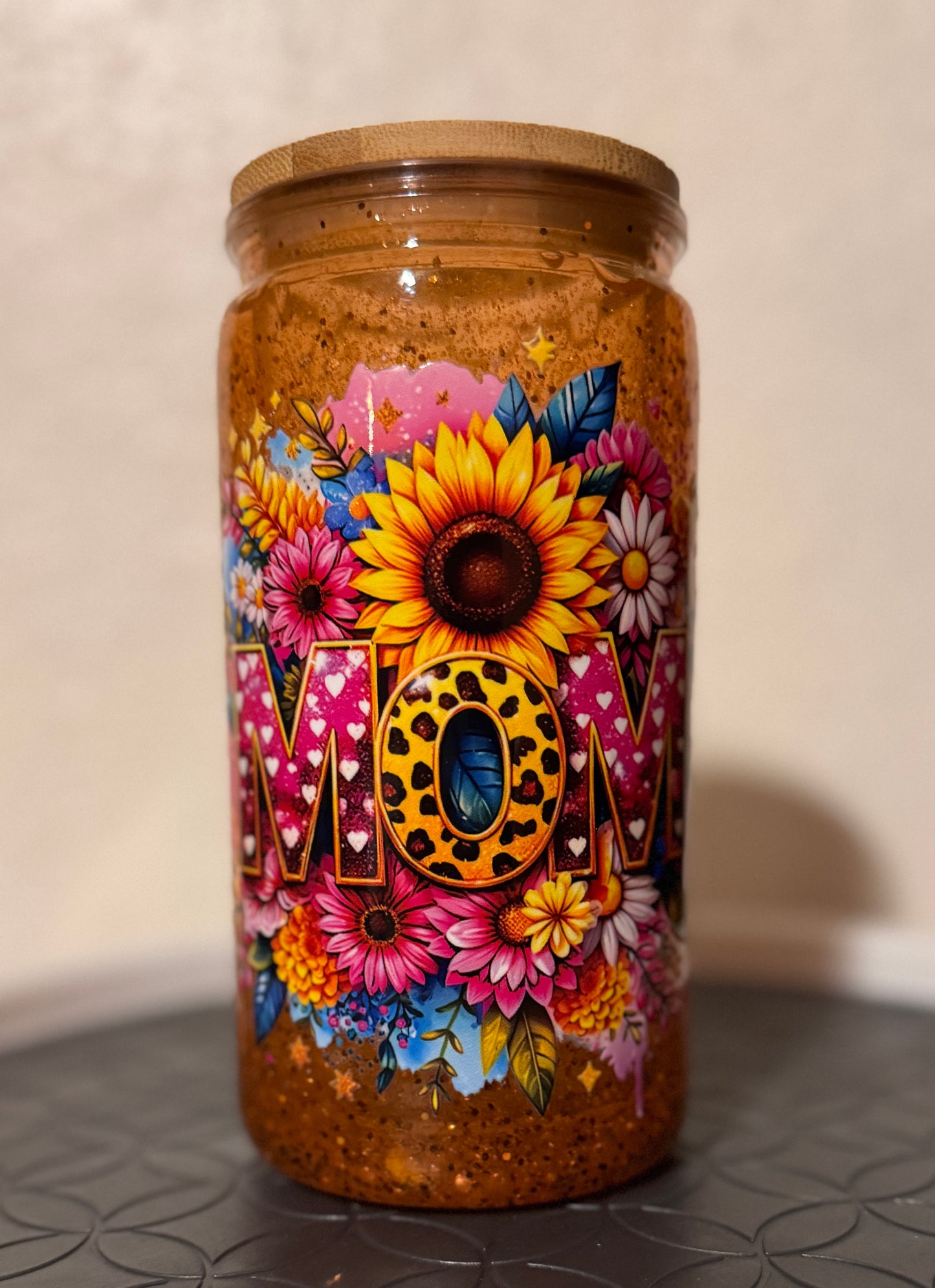 Handmade Mom Snow Globe Tumbler – Floral Sunflower 16oz Gift