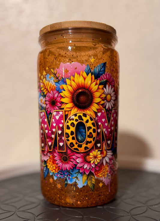 Handmade Mom Snow Globe Tumbler – Floral Sunflower 16oz Gift