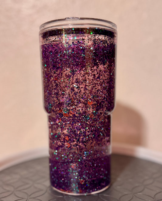 Midnight Amethyst Handmade Glitter Snow Globe Tumbler –18oz  Purple Cup