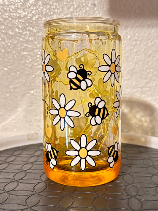 Handmade Honey Drip Snow Globe Tumbler – 16oz Golden Glitter Cup