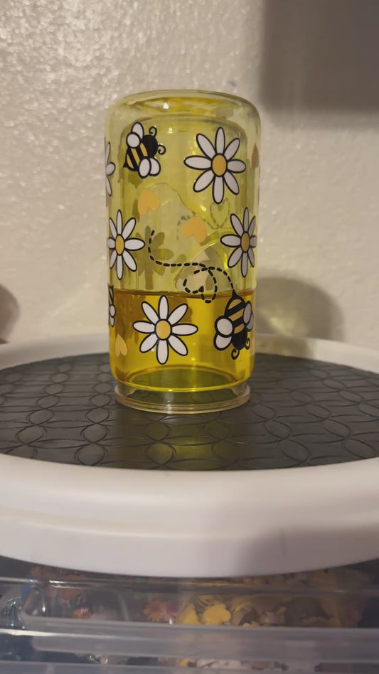 Handmade Honey Drip Snow Globe Tumbler – 16oz Golden Glitter Cup